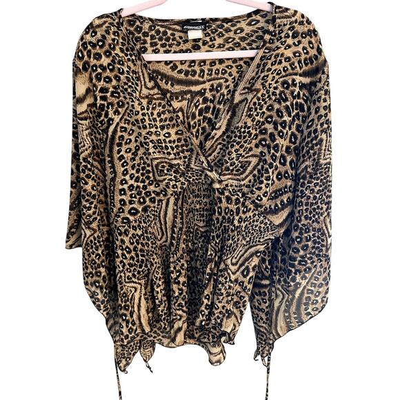 Vintage Goddess New York Animal Print Flowy Tie Waist Blouse - Size 3X - Picture 1 of 3